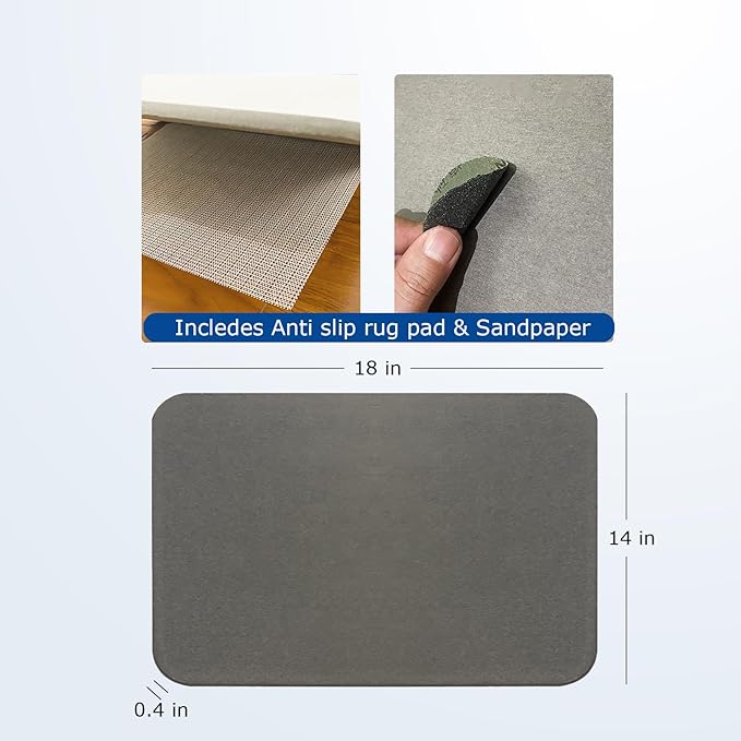 AP1US Stone Bath Mat - Upgraded Diatomaceous Non Slip Mat For Bathroom Floor - Absorbent Diatomite Quick Dry Bath Mat Grey
