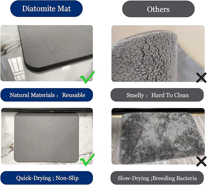 AP1US Stone Bath Mat - Upgraded Diatomaceous Non Slip Mat For Bathroom Floor - Absorbent Diatomite Quick Dry Bath Mat Grey