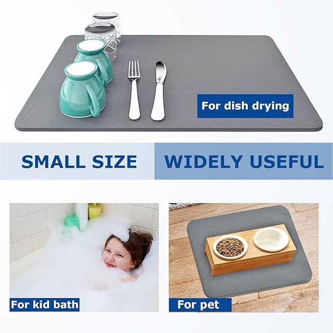 AP1US Stone Bath Mat - Upgraded Diatomaceous Non Slip Mat For Bathroom Floor - Absorbent Diatomite Quick Dry Bath Mat Grey