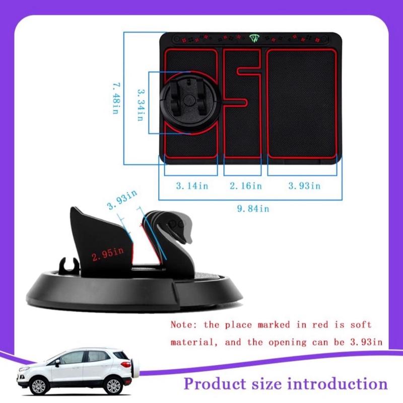 Non Slip Phone Mat for Car - Multifunctional Dashboard Mat with 360 Degrees Rotating Phone Holder (Red) - Smartphone, Stand, Mount