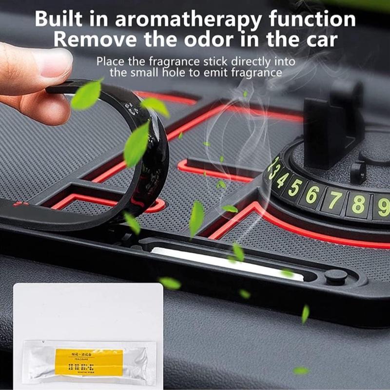 Non Slip Phone Mat for Car - Multifunctional Dashboard Mat with 360 Degrees Rotating Phone Holder (Red) - Smartphone, Stand, Mount