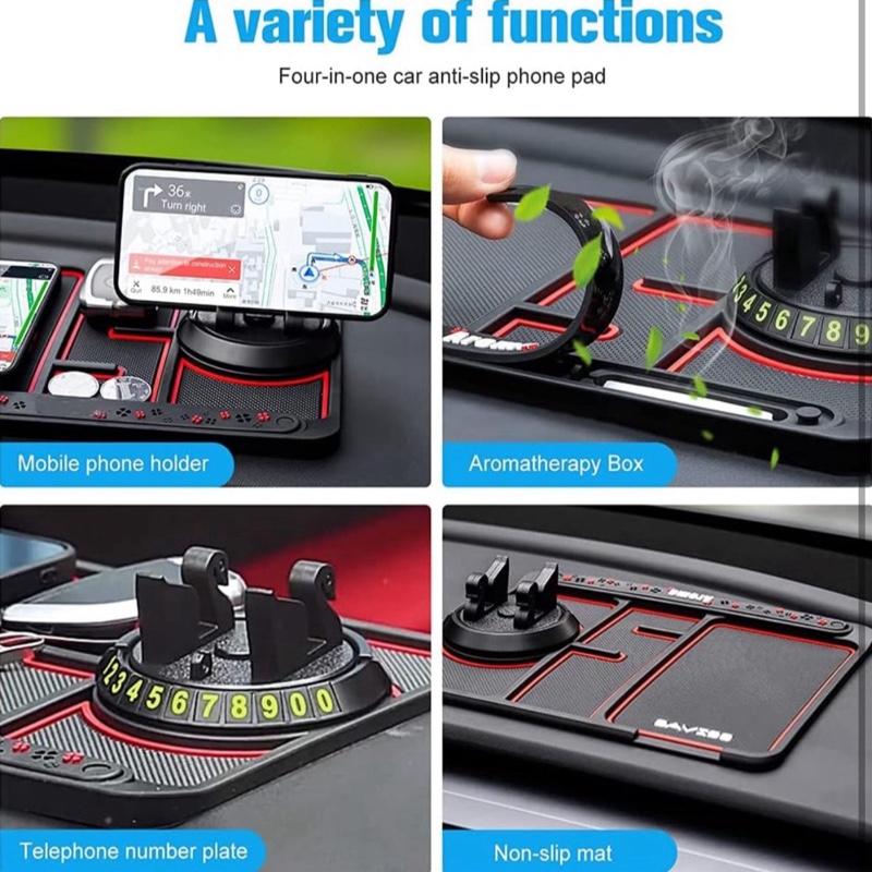 Non Slip Phone Mat for Car - Multifunctional Dashboard Mat with 360 Degrees Rotating Phone Holder (Red) - Smartphone, Stand, Mount