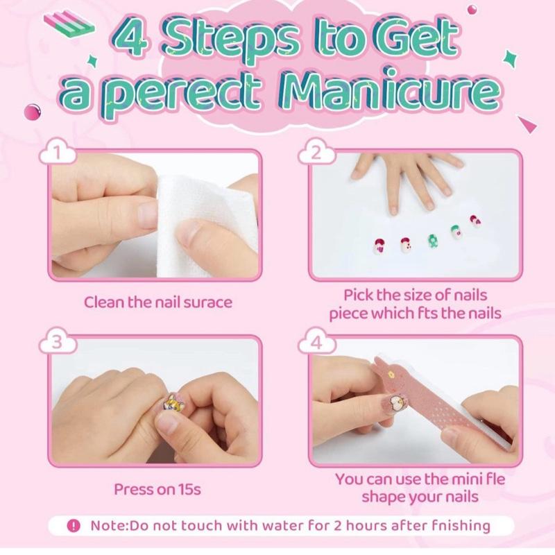 144Pcs 6 Pack Press on Nails for Kids Children Acrylic Fake Nails Pre-glue Full Cover Glitter Gradient colour Short False Nail Art Kits Sets Day for Kids