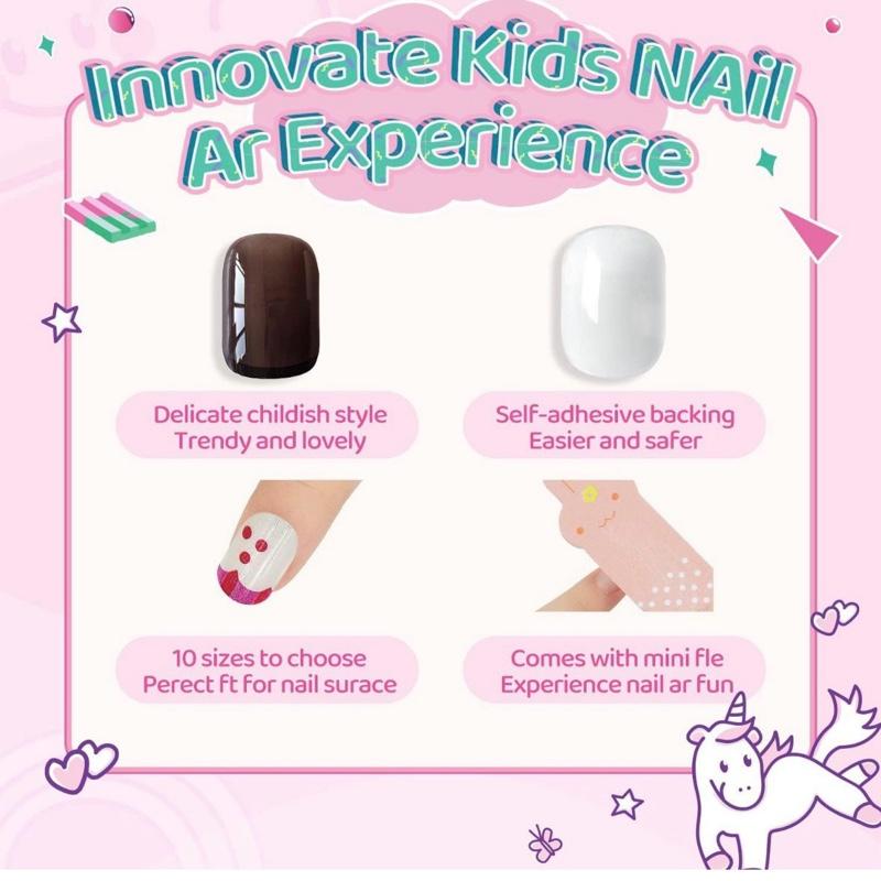 144Pcs 6 Pack Press on Nails for Kids Children Acrylic Fake Nails Pre-glue Full Cover Glitter Gradient colour Short False Nail Art Kits Sets Day for Kids