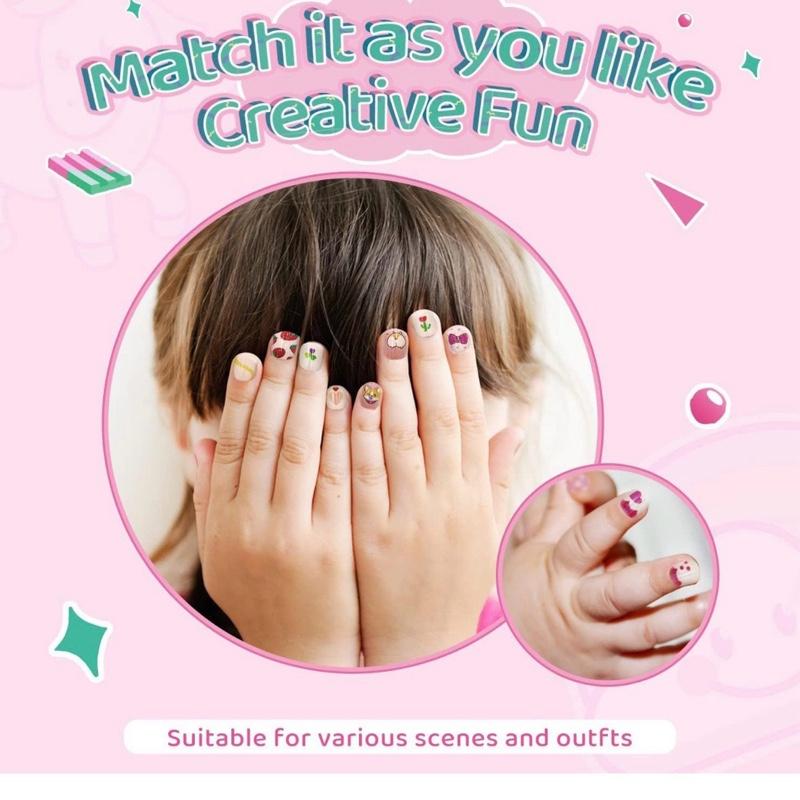 144Pcs 6 Pack Press on Nails for Kids Children Acrylic Fake Nails Pre-glue Full Cover Glitter Gradient colour Short False Nail Art Kits Sets Day for Kids
