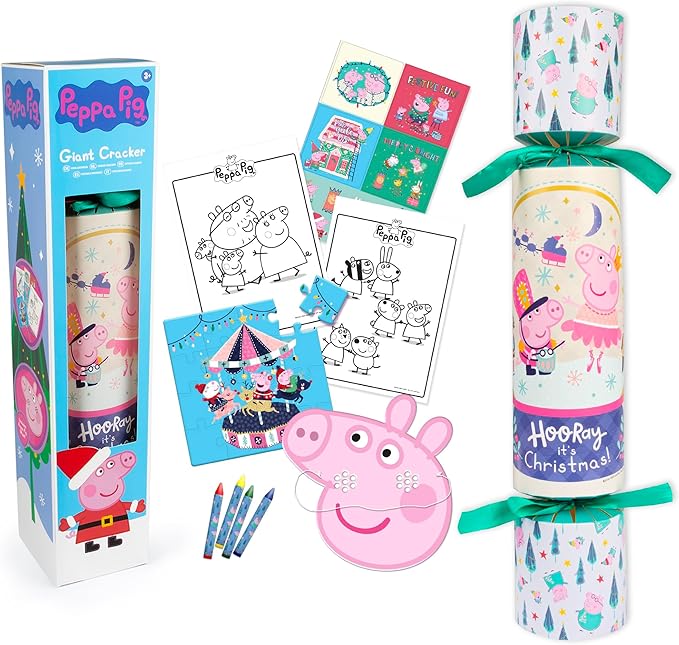 Peppa Pig Giant Christmas Cracker - 48cm Cracker Packed with Stickers, Crayons, Colouring Sheets, and Jigsaw Puzzle – Ideal for Boys and Girls