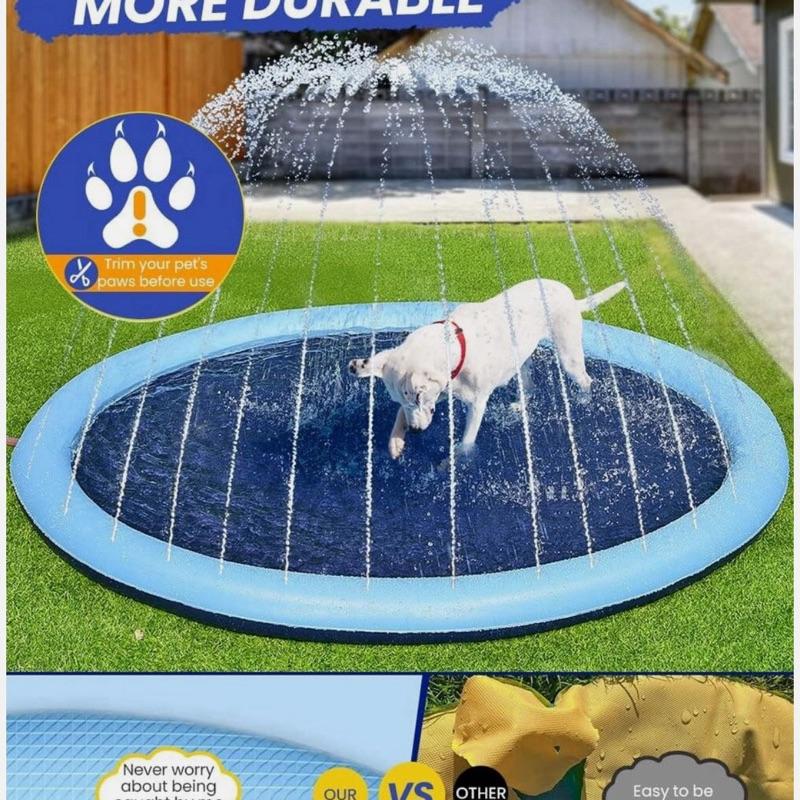 67inch Splash Pad, Non-Slip Medium Pet Dogs Cool Sprinkler, Kids Splash Pad Pool 67 Inch Fun Water Play Area for pets & kids