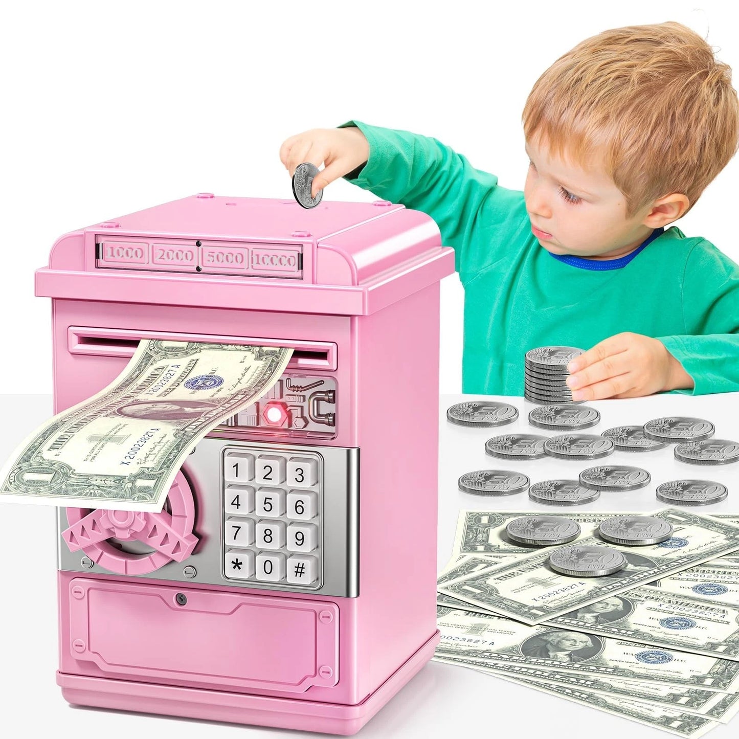 Pink TEMI Electronic Piggy Bank for Kids - Mini ATM Money Safe & Password Box