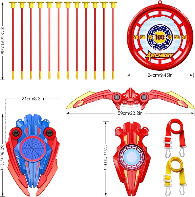 Bow and Arrow Set Kids, 3 in 1 Shield Archery Shooting Game Includes 2 PCS Bow with Lights, 10 Suction Cups Arrows, 1 Targets Play Indoor Outdoor Toy