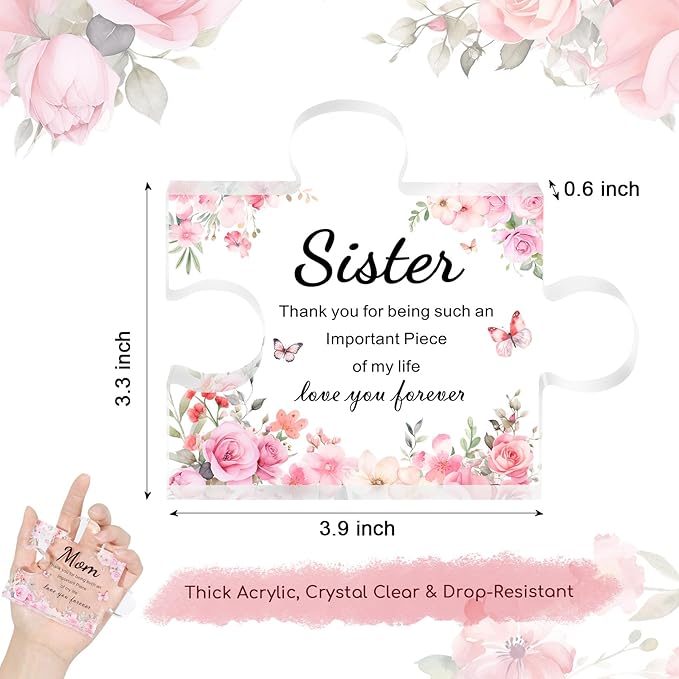 Gifts for Sister- Acrylic plaque Puzzle, Touching Sayings Engraved