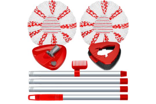 Deep Cleaning Spin Mop Heads Replacement Compatible with Vileda Turbo System, Upgraded Scrub Brush and Mop Base, Handle Combo Set, Microfiber Replace Head Refills