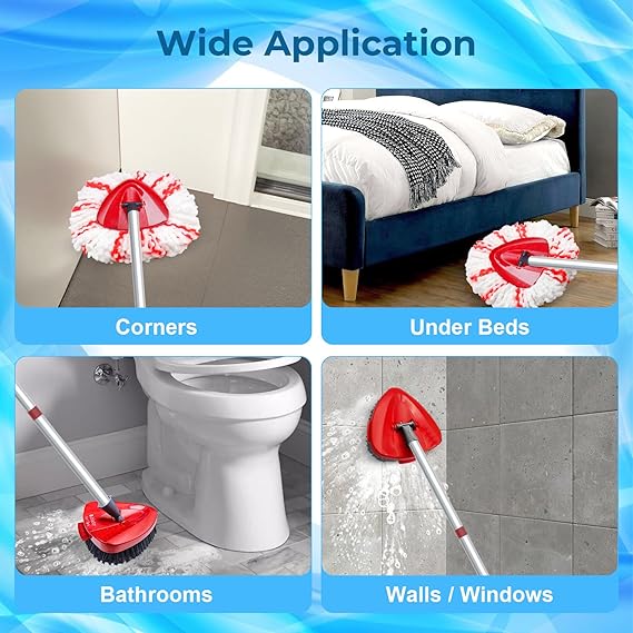 Deep Cleaning Spin Mop Heads Replacement Compatible with Vileda Turbo System, Upgraded Scrub Brush and Mop Base, Handle Combo Set, Microfiber Replace Head Refills