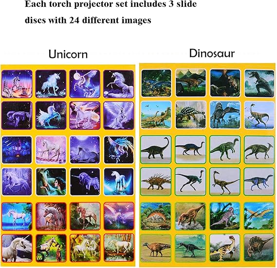 2pcs Children Projector Toys Educational Science Set Wall Ceiling Tent Torch Flashlight for Kids Gifts for Boys Girls(Dinosaur + Unicorn)