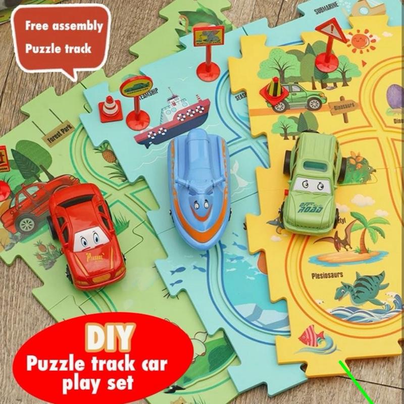 Puzzle Racer Kids Car Track Toy Car Set for Kids DIY Puzzle Track Rail Route