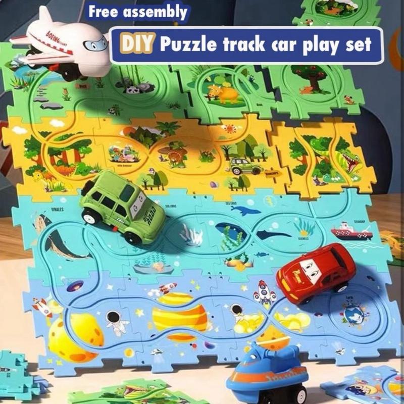 Puzzle Racer Kids Car Track Toy Car Set for Kids DIY Puzzle Track Rail Route