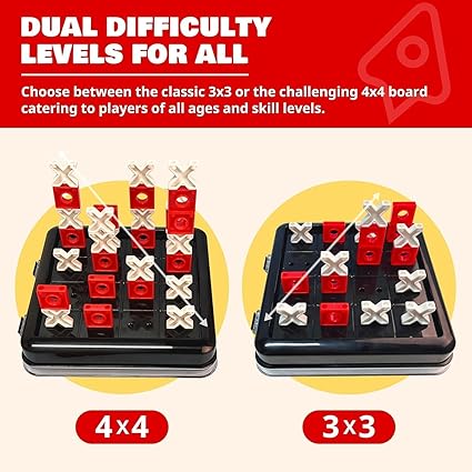 3D Tic Tac Toe Game, 4 in a Row Noughts and Crosses Game, Classic Portable Xo Chess Board Games, 2 Player Interactive Holiday Travel Family Games