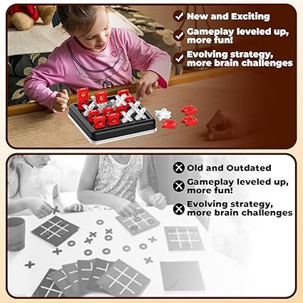 3D Tic Tac Toe Game, 4 in a Row Noughts and Crosses Game, Classic Portable Xo Chess Board Games, 2 Player Interactive Holiday Travel Family Games