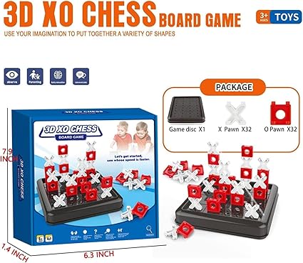 3D Tic Tac Toe Game, 4 in a Row Noughts and Crosses Game, Classic Portable Xo Chess Board Games, 2 Player Interactive Holiday Travel Family Games