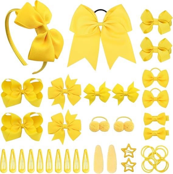 40 Pieces Red Girls School Hair Accessories Kit Ribbon Style Bow Bobbles Headband Large Cheer Bow Girls Hair Accessories Set (Red)