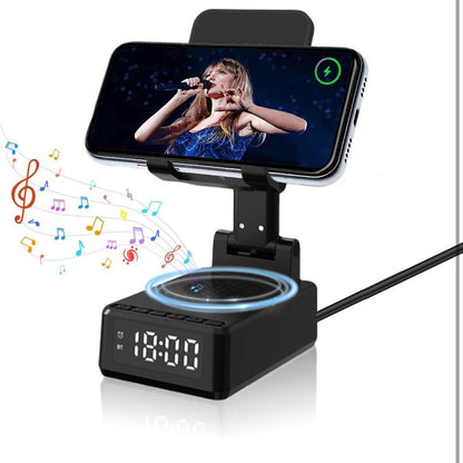 Bluetooth Speaker, Electronic Gadgets with Wireless Charger & Alarm Clock, with Type-C Interface, Foldable Angle & Height Phone Charger Stand with Sound Amplifier, Gifts for Men, Women