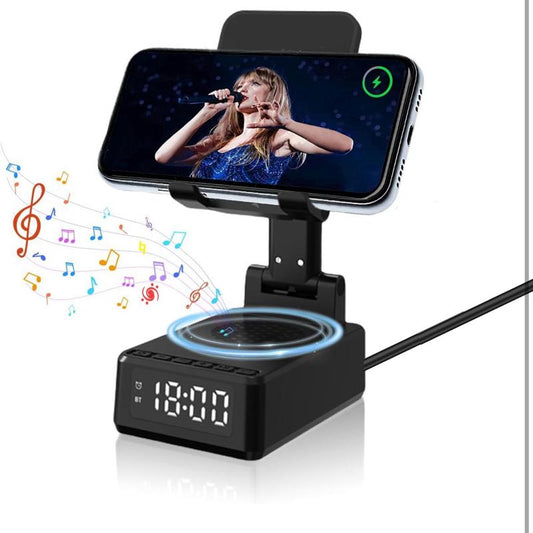 Bluetooth Speaker, Electronic Gadgets with Wireless Charger & Alarm Clock, with Type-C Interface, Foldable Angle & Height Phone Charger Stand with Sound Amplifier, Gifts for Men, Women