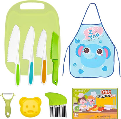 AIXMEET 9PCs Kids Kitchen Accessory Cooking Set