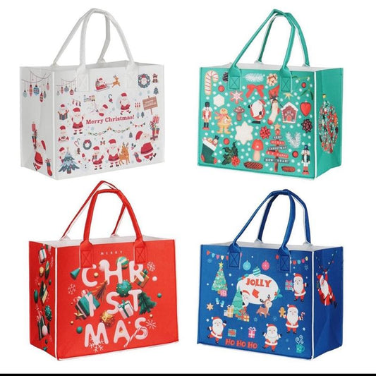 4PCS Christmas Bags 33x17x25cm Felt Gift Bags with Handles for Gifts Wrapping Holiday Bags and Christmas Decorations in Festive Designs