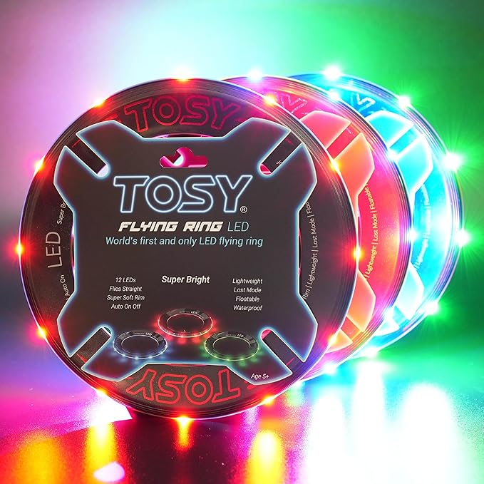 TOSY Flying Ring - 12 LED Super Bright Lightweight Toy 3-pack