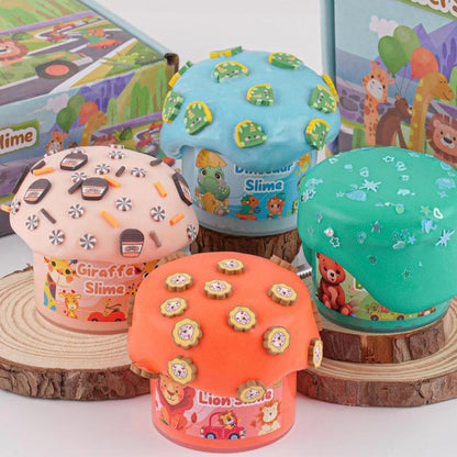 Travel Slime 4 Pack with Slime Charms - Lion Bear Giraffe Dinosaur Toys for Kids