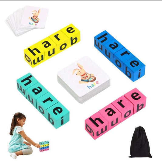 Matching Letter Game educational Toys Letter Recognition Spelling and Reading Learning Montessori Toys with Colorful Blocks and Cards