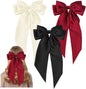 3Pcs Big Bow Hair Clip French Hair Clip Big Bowknot Hairpin with Long Silky Satin Solid ColoUr Tail White and Black and Red
