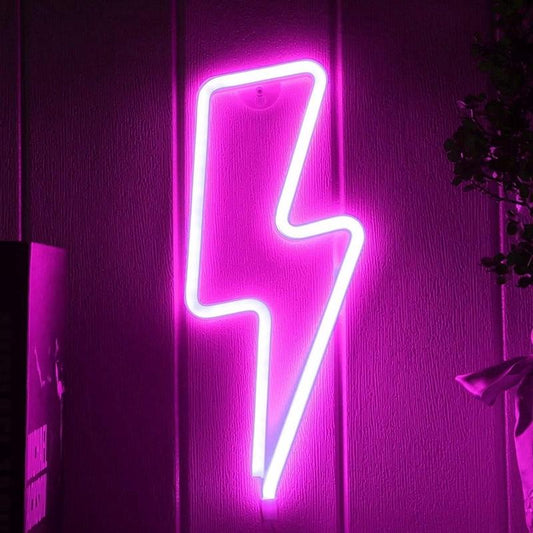 LED Lightning Neon Sign for Bedroom - Pink Lightning Bolt Wall Decorative Light Up Neon Sign