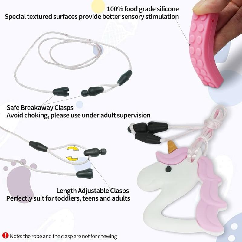 4pc random light blue Sensory Chew Necklace Teether Chew Toys Safety Food Grade Silicone for Kids Toddlers ADHD Autistic Biting Needs Oral Motor Teether Chew Pendant Toy with Adjustable Buckle