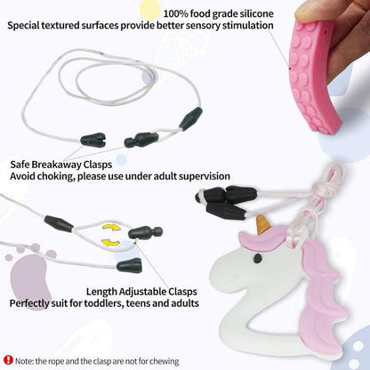 4pc random light blue Sensory Chew Necklace Teether Chew Toys Safety Food Grade Silicone for Kids Toddlers ADHD Autistic Biting Needs Oral Motor Teether Chew Pendant Toy with Adjustable Buckle