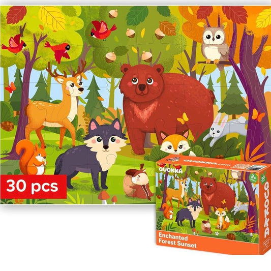QUOKKA Enchanted Forest Sunset Jigsaw Puzzles For 3-5 Year Olds 30 Pieces Educational Toys Learning Animals Gift For Kids