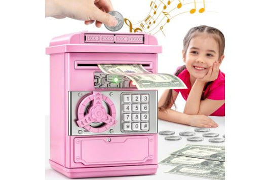 Pink TEMI Electronic Piggy Bank for Kids - Mini ATM Money Safe & Password Box