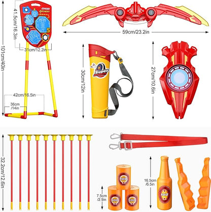 2-in-1 Bow and Arrow Set for Kids, Shield Archery Shooting Game Includes 1 Bow with Lights, 10 Suction Cups Arrows and Quiver, 1 Standing Targets