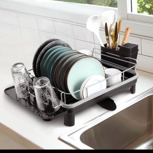 Dish Drainer Rack, Dish Drying Rack Multifunctional Sink Drainer Rack Plate Rack with Utensil Holder Drainage Spout Drip Tray Cup Holder Draining Board Rack for Kitchen Counter