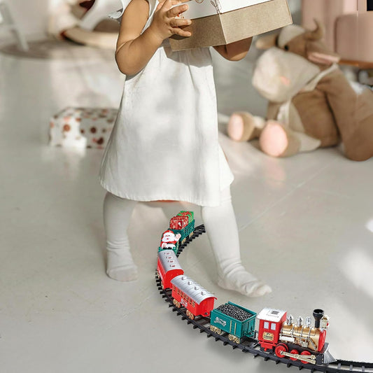 Christmas Village Train Set for Kids with Light & Sounds, Electric Train Set for Boys & Girls, Under Christmas Tree Gift