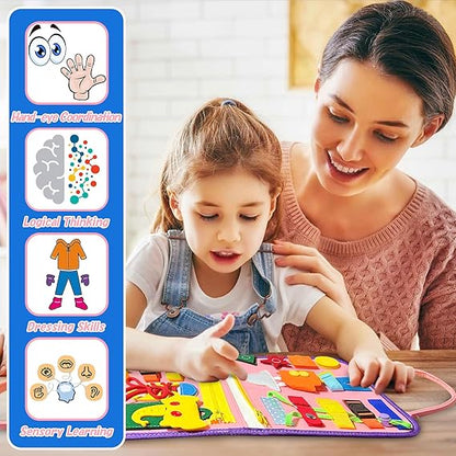 Busy Board, 20-in-1 Toddler Toy, Sensory Toy, Activity Board for Learning Fine Motor Skills, Preschool, Educational Toy, Gift for Boys and Girls