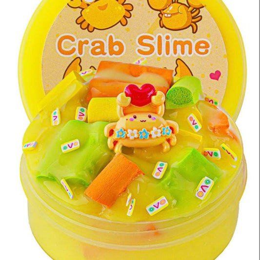 Crab Yellow Foam Chunks Slime Stretchy Non-Sticky Crunchy Slime Party Favors for Kids Sensory Toys with Crab Charm
