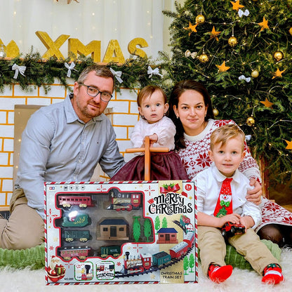 Christmas Village Train Set for Kids with Light & Sounds, Electric Train Set for Boys & Girls, Under Christmas Tree Gift