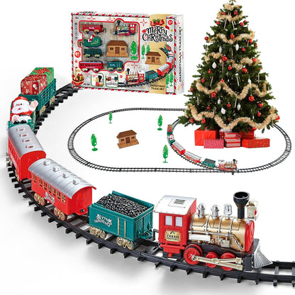 Christmas Village Train Set for Kids with Light & Sounds, Electric Train Set for Boys & Girls, Under Christmas Tree Gift