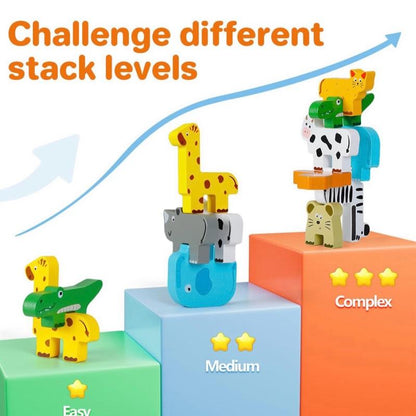 Wooden Stacking Toys for 1-3 Year Old Boys & Girls Animal Building Blocks for Toddlers Educational Baby Toys 18+ Months with Colourful Animals and Cards