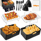 nuyikaso Air Fryer Accessories Set of 10 Pcs for Ninja Dual, Tower 7.6L-9.5L Including Silicone Reusable Liner Racks Paper Lining Gloves Food Clip Brush Spatula Black
