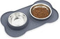 Dog Bowls Non Slip, Stainless Steel Double Bowls Set with Non-Spill Silicone Mats Tray for Cats and Dogs - Grey