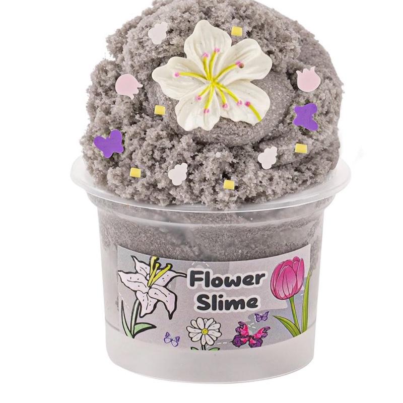 Flower Grey Cloud Slime Super Drizzly Non-Sticky Premade Slime for Kids Sensory Toy with Floral Decorations