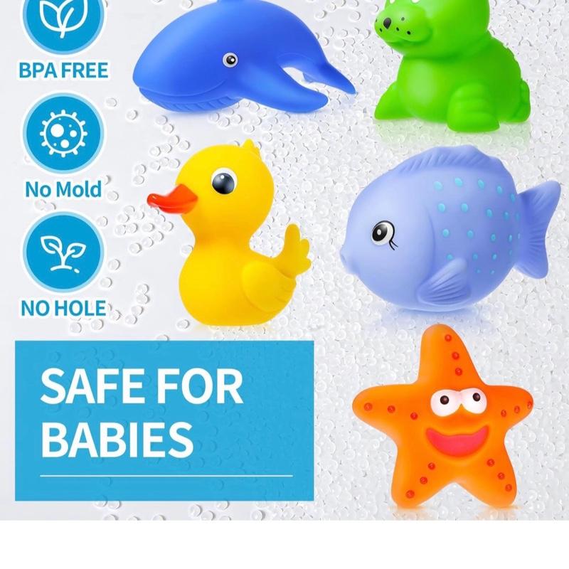 No Hole No Mould Baby Bath Toys Set - 9PCS Mould Free Rubber Sea Animals & Swimming Pool Toys for Toddler Kids Water Play Equipment