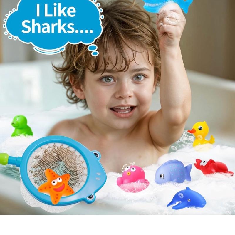 No Hole No Mould Baby Bath Toys Set - 9PCS Mould Free Rubber Sea Animals & Swimming Pool Toys for Toddler Kids Water Play Equipment