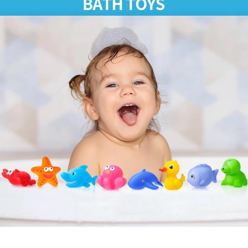 No Hole No Mould Baby Bath Toys Set - 9PCS Mould Free Rubber Sea Animals & Swimming Pool Toys for Toddler Kids Water Play Equipment